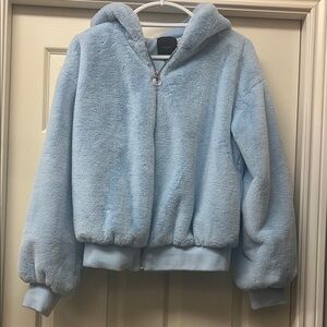 NWOT Forever 21 Sky Blue Cozy Oversize Puffer Teddy jacket